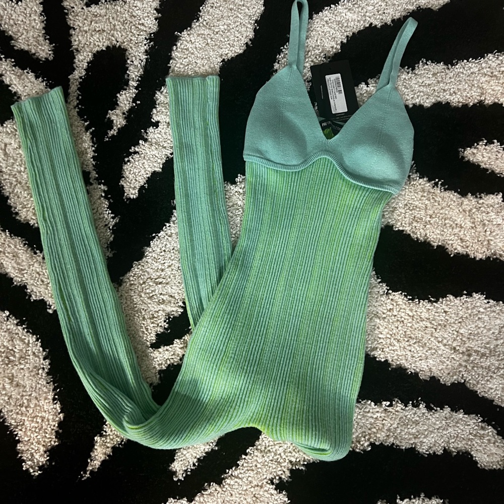 Pretty Little Thing Green Rib Knit Underbust Jumpsuit